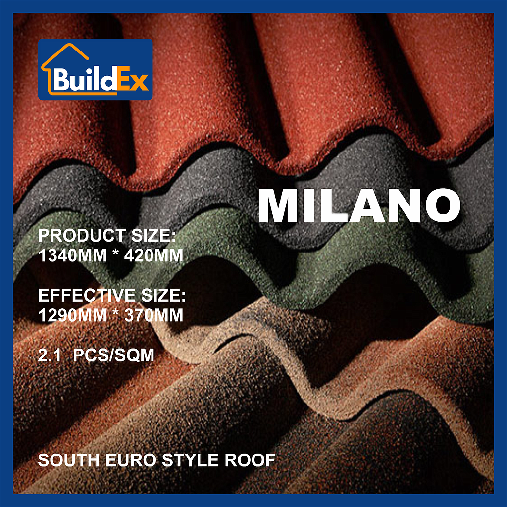 SCM-Buildex-CN MILANO загварын чулуун будагтай металл дээвэр (AZ150G) (1340x370x0,5мм) 0,5м2
