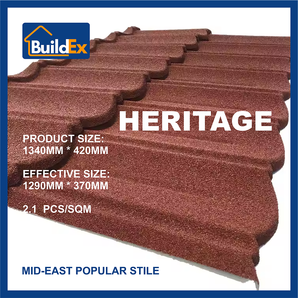 SCM-Buildex-CN  HERITAGE загварын чулуун будагтай металл дээвэр (AZ150G) (1340x370x0,5мм) 0,5м2